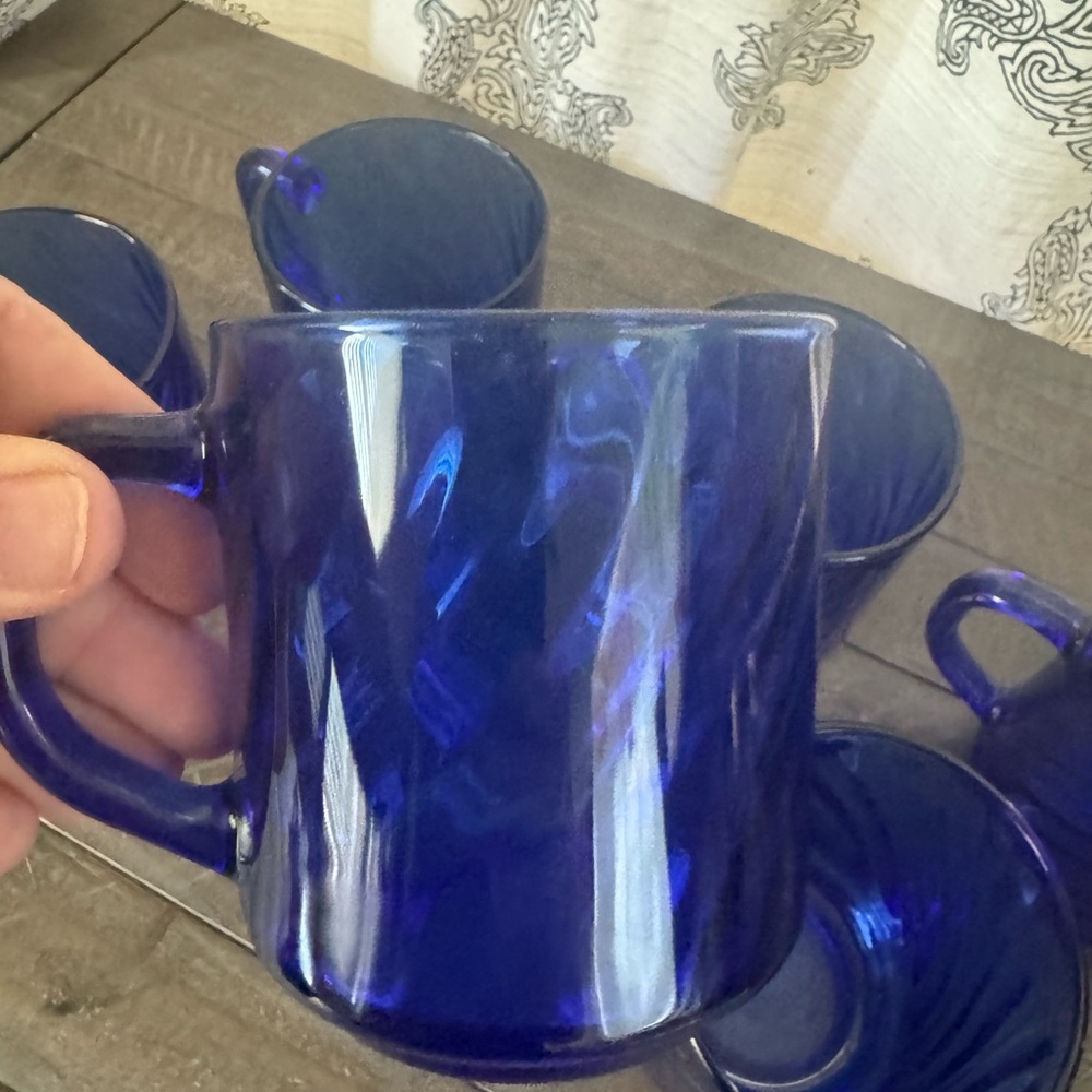 Vintage Arcoroc Cobalt Blue Swirl Glass Set - Picture 5 of 8